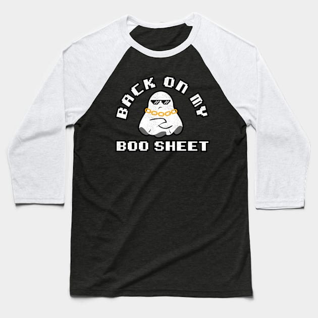 Back On My Boo Sheet Funny Halloween Baseball T-Shirt by Tingsy